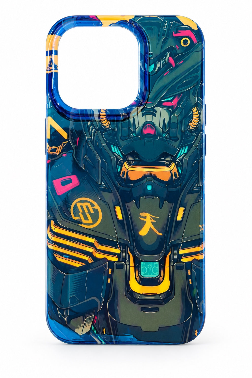 Dark blue orange mechanical robot design iPhone 14 Pro case