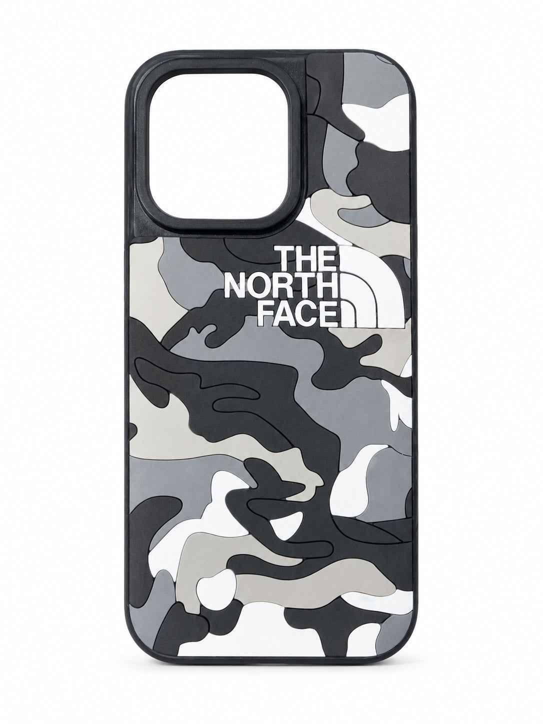 Monochrome camouflage The North Face iPhone 14 Pro graphic case