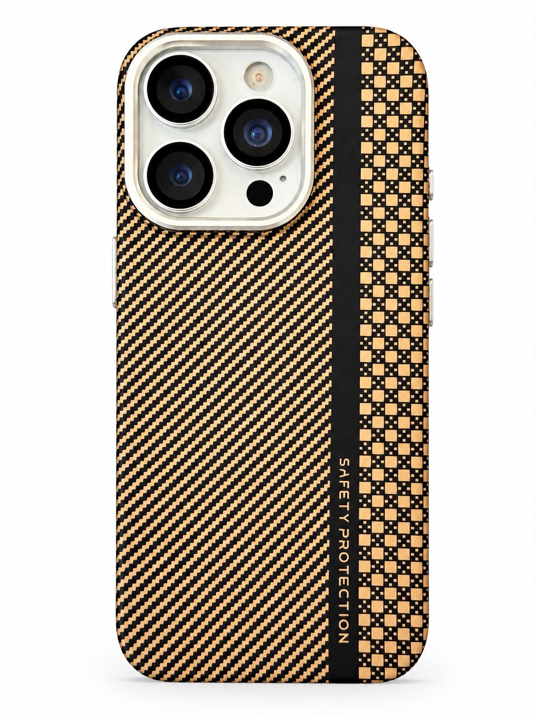 iPhone 16 Pro carbon fiber style gold safety protection phone case