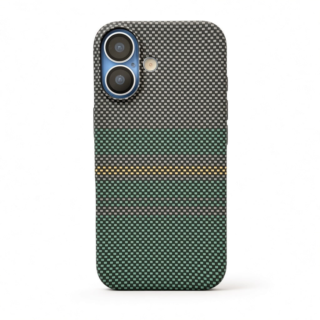iPhone 17 green stripe carbon fiber style case