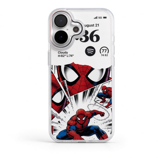 iPhone 17 Pro Max Spider-Man lock screen clear case front view