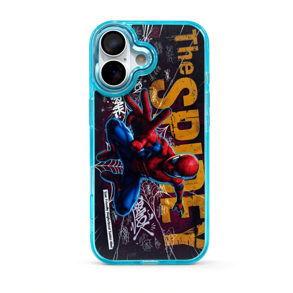 iPhone 17 Spider-Man graffiti clear case front view