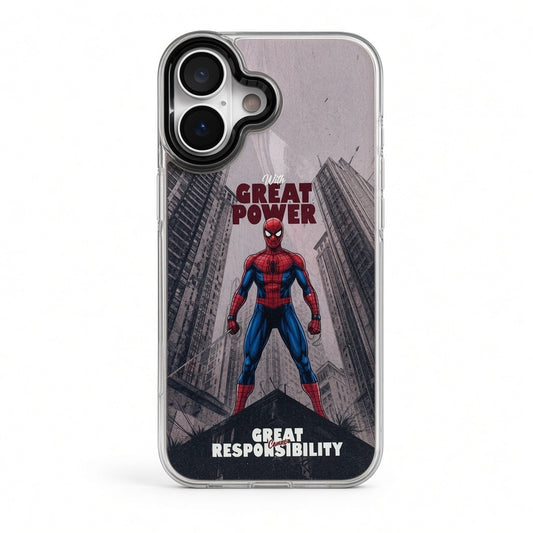 iPhone 17 Spider-Man Great Power clear case front view
