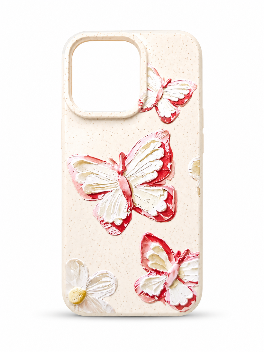 Butterfly Floral Aesthetic Case for iPhone 15 Pro Max – Cream & Pink