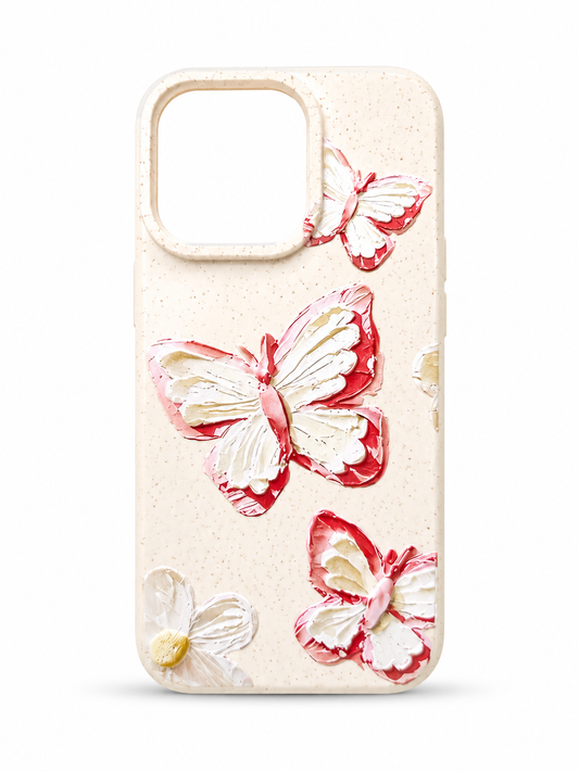 Butterfly Floral Aesthetic Case for iPhone 15 Pro Max – Cream & Pink