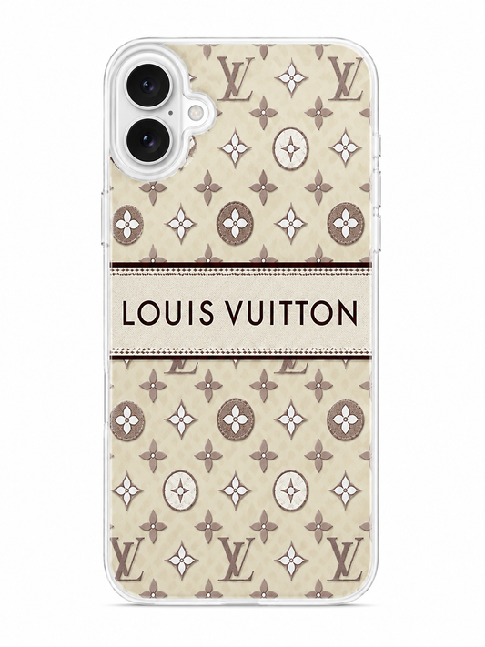 Luxury Monogram Clear Case for iPhone 16 Plus – Beige