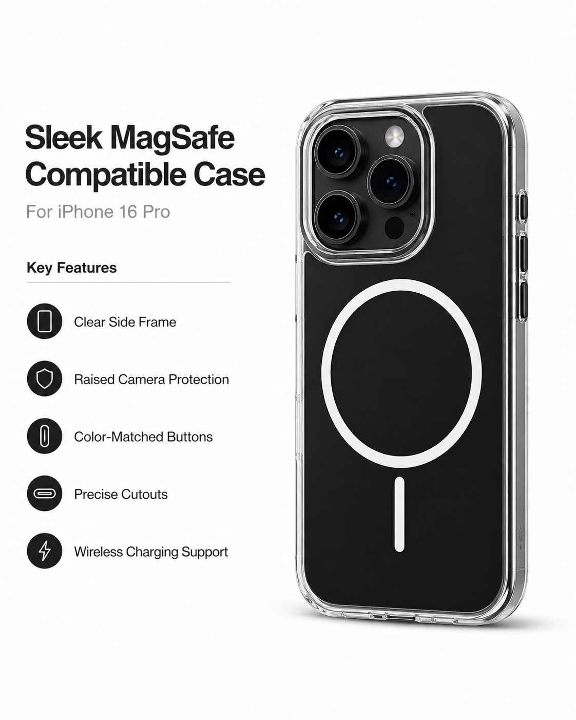 MagSafe Compatible Clear Bumper Case for iPhone 16 Pro – Solid Color Back Cover