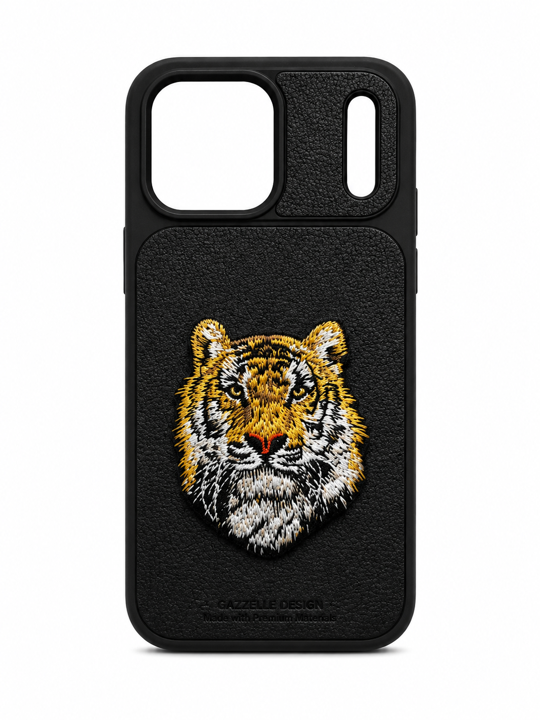 Black Tiger Embroidered Leather Case for iPhone 17 Pro Max