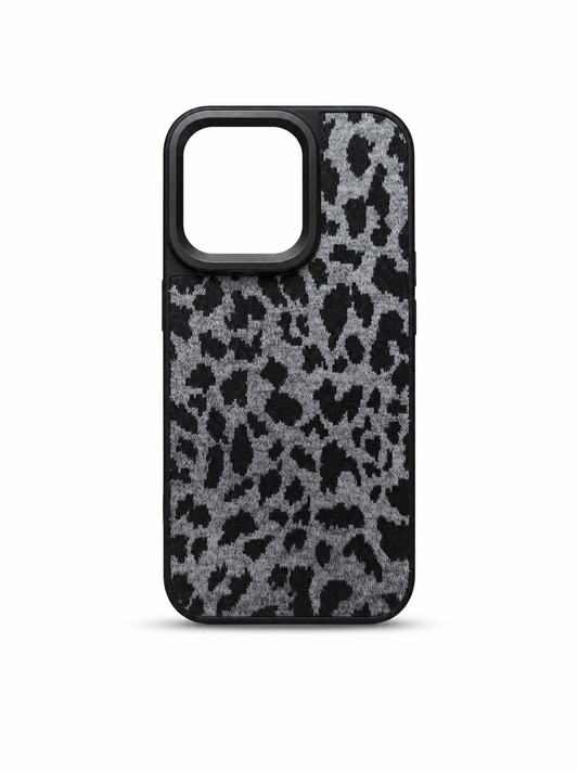 iPhone 15 Pro Grey Leopard Fabric Case