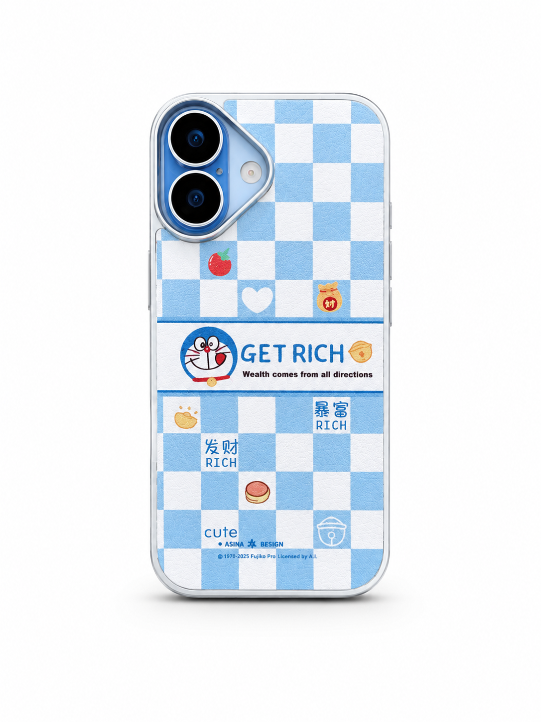 iPhone 17 Get Rich Blue Checkered Case