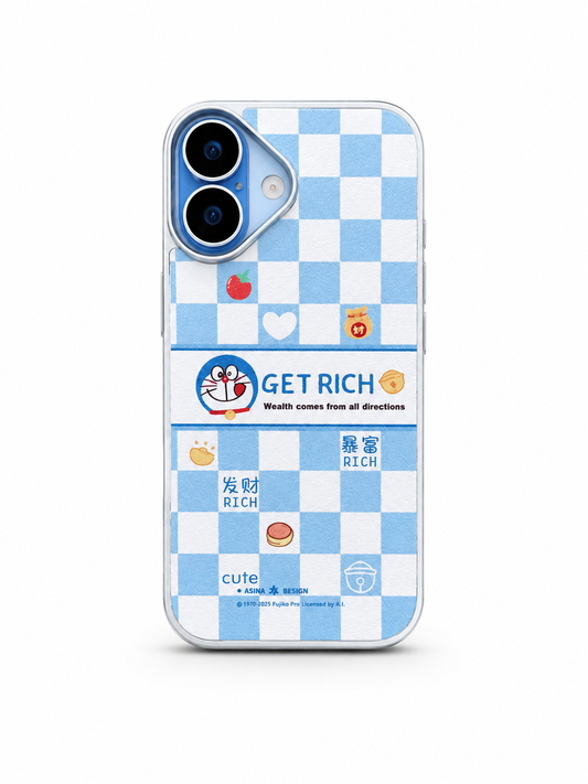 iPhone 17 Get Rich Blue Checkered Case