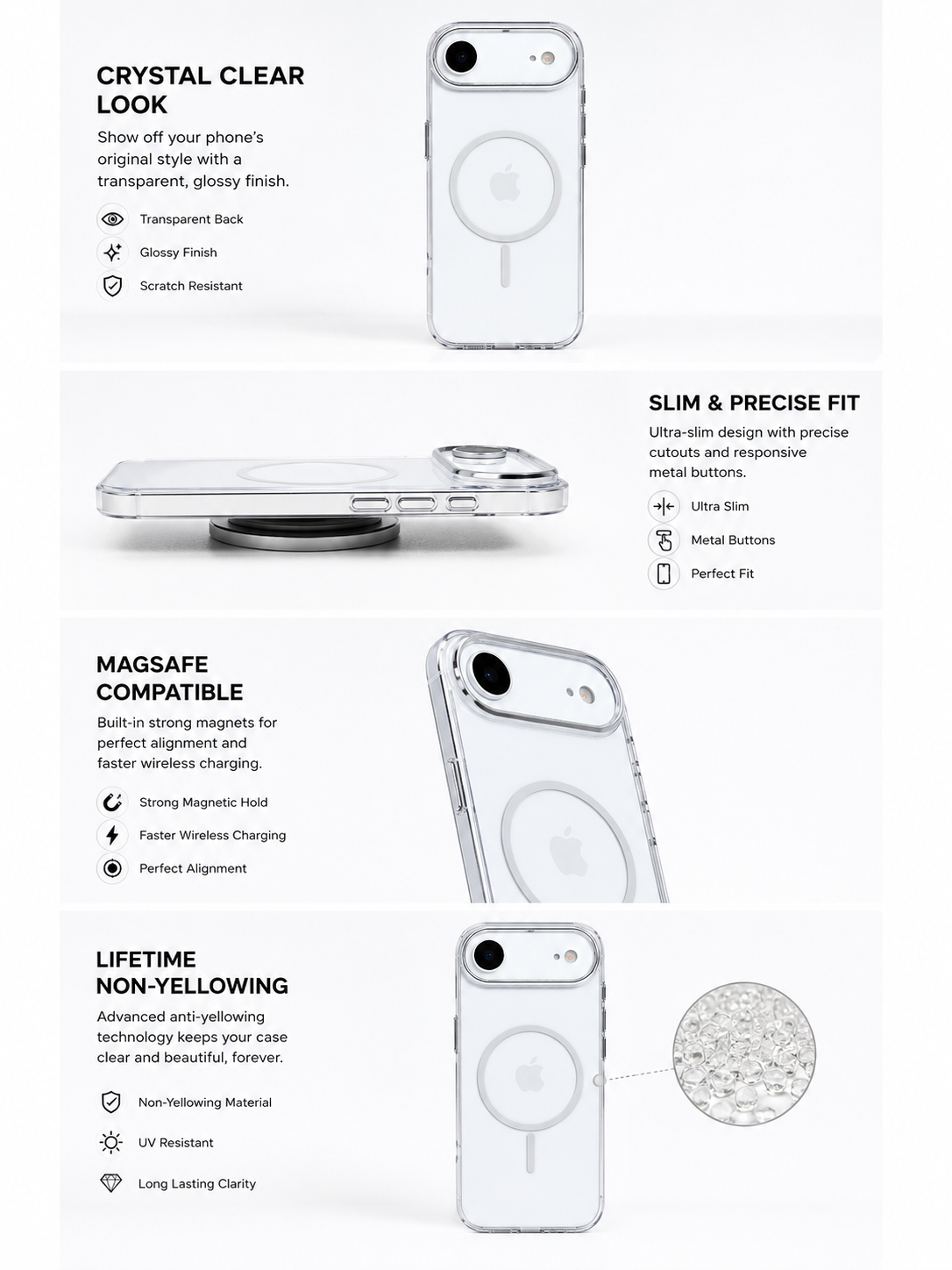 iPhone 17 Air Crystal Clear MagSafe Metal Camera Ring Case