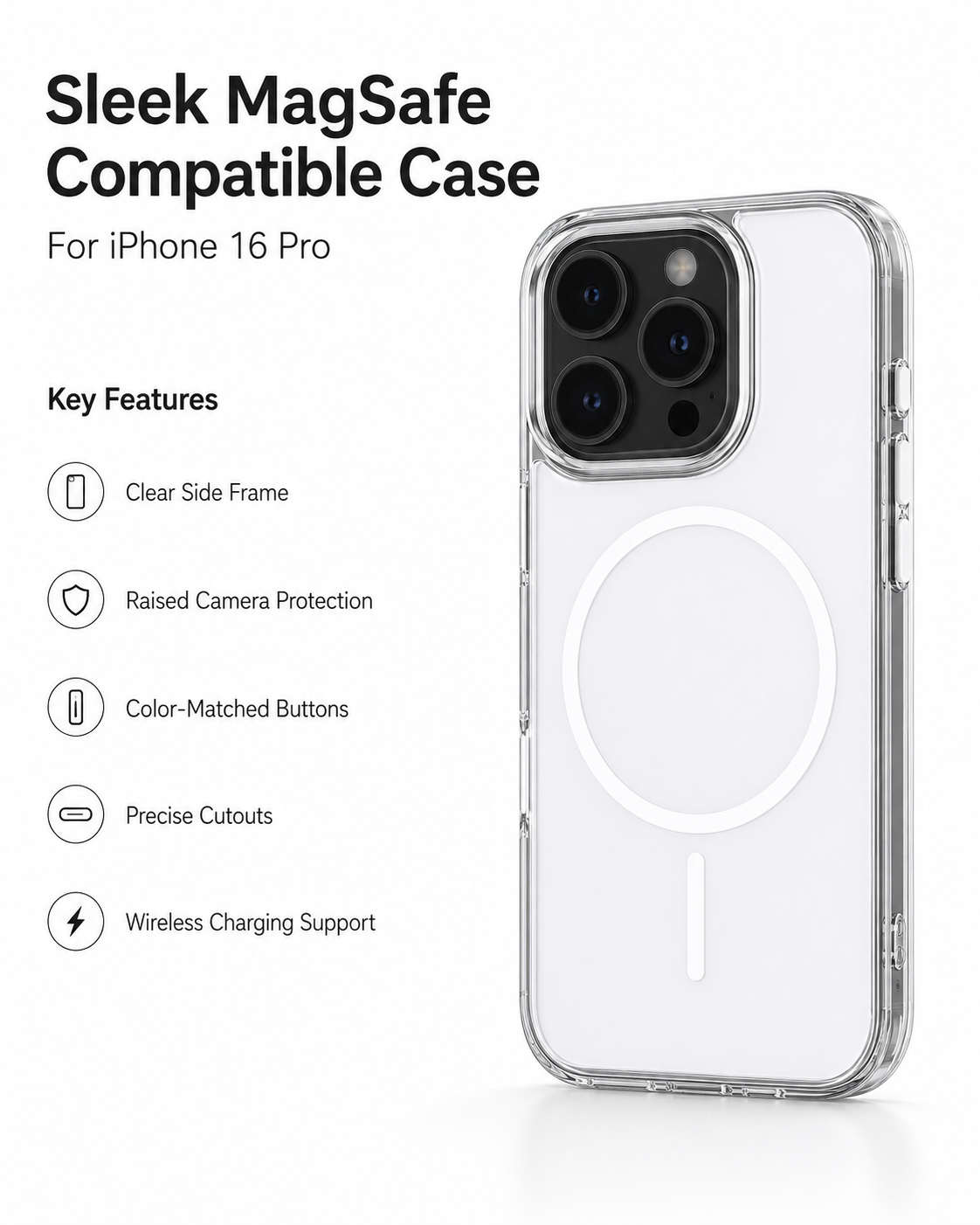 MagSafe Compatible Clear Bumper Case for iPhone 16 Pro – Solid Color Back Cover