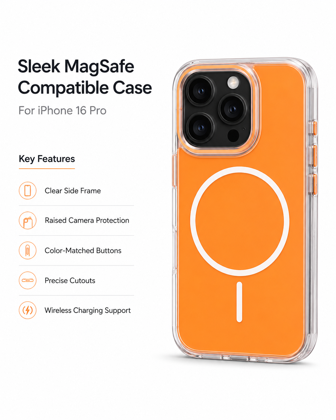 MagSafe Compatible Clear Bumper Case for iPhone 16 Pro – Solid Color Back Cover