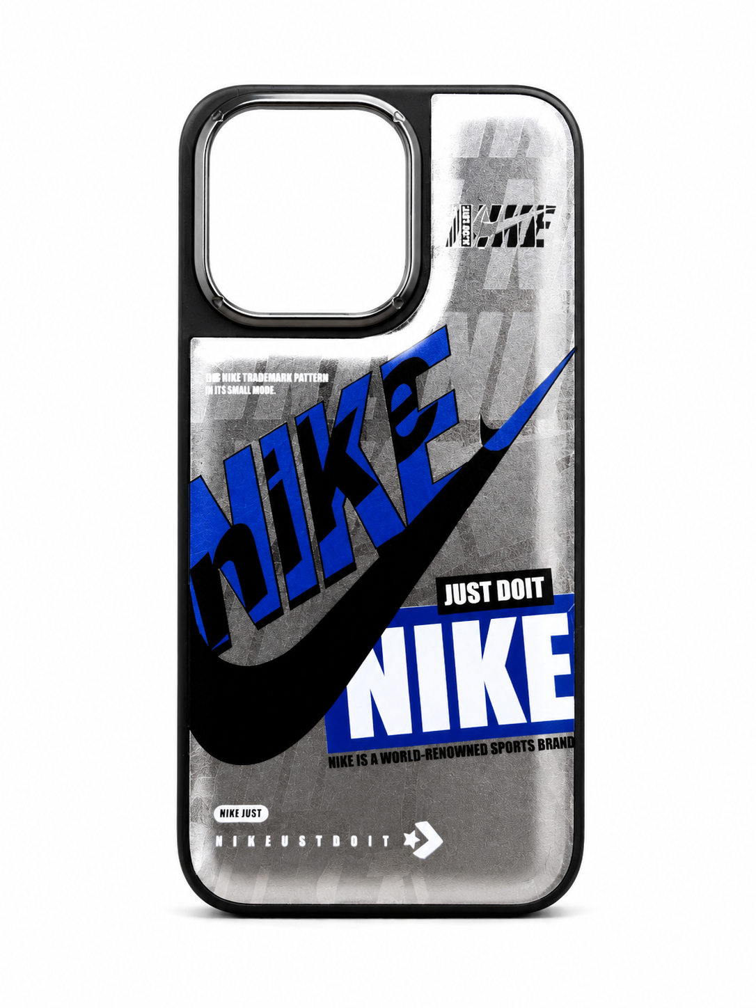 Nike Design Metallic Silver Blue Protective Case for iPhone 15 Pro Max