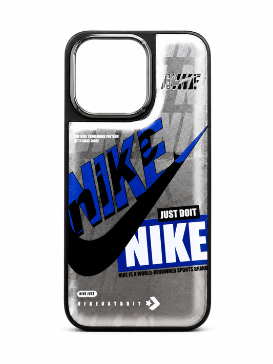 Nike Design Metallic Silver Blue Protective Case for iPhone 15 Pro Max