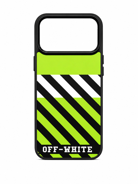 Off-White Neon Green Stripe Case for iPhone 17 Pro Max