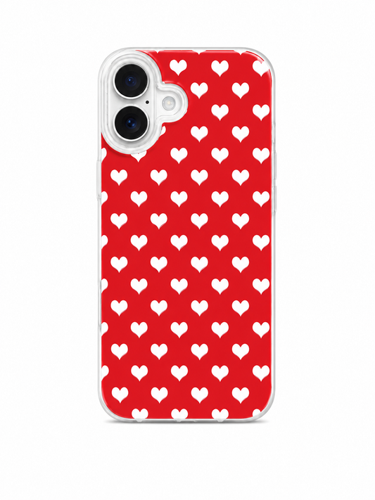 Red & White Heart Pattern Case for iPhone 16